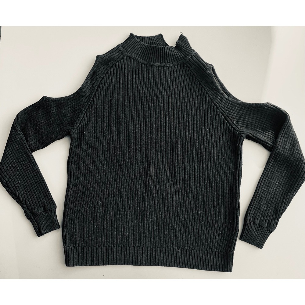 H&M‎ Divided Black Ribbed Cold Shoulder Sweater Small Y2K